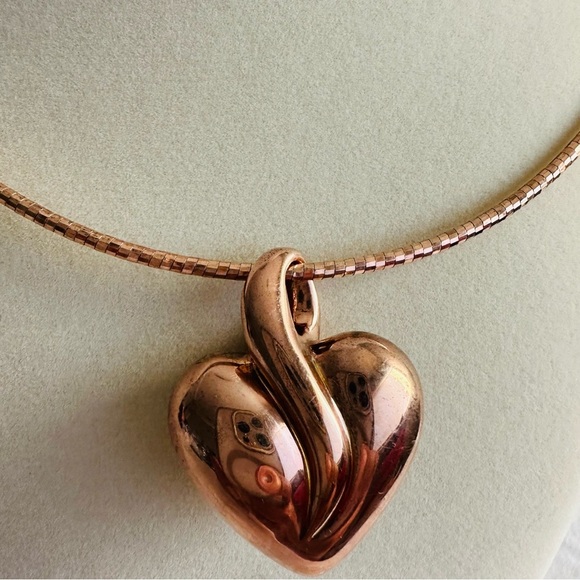 Rose Gold Vermeil 925 Omega Necklace with Heart Pendant - Picture 14 of 15